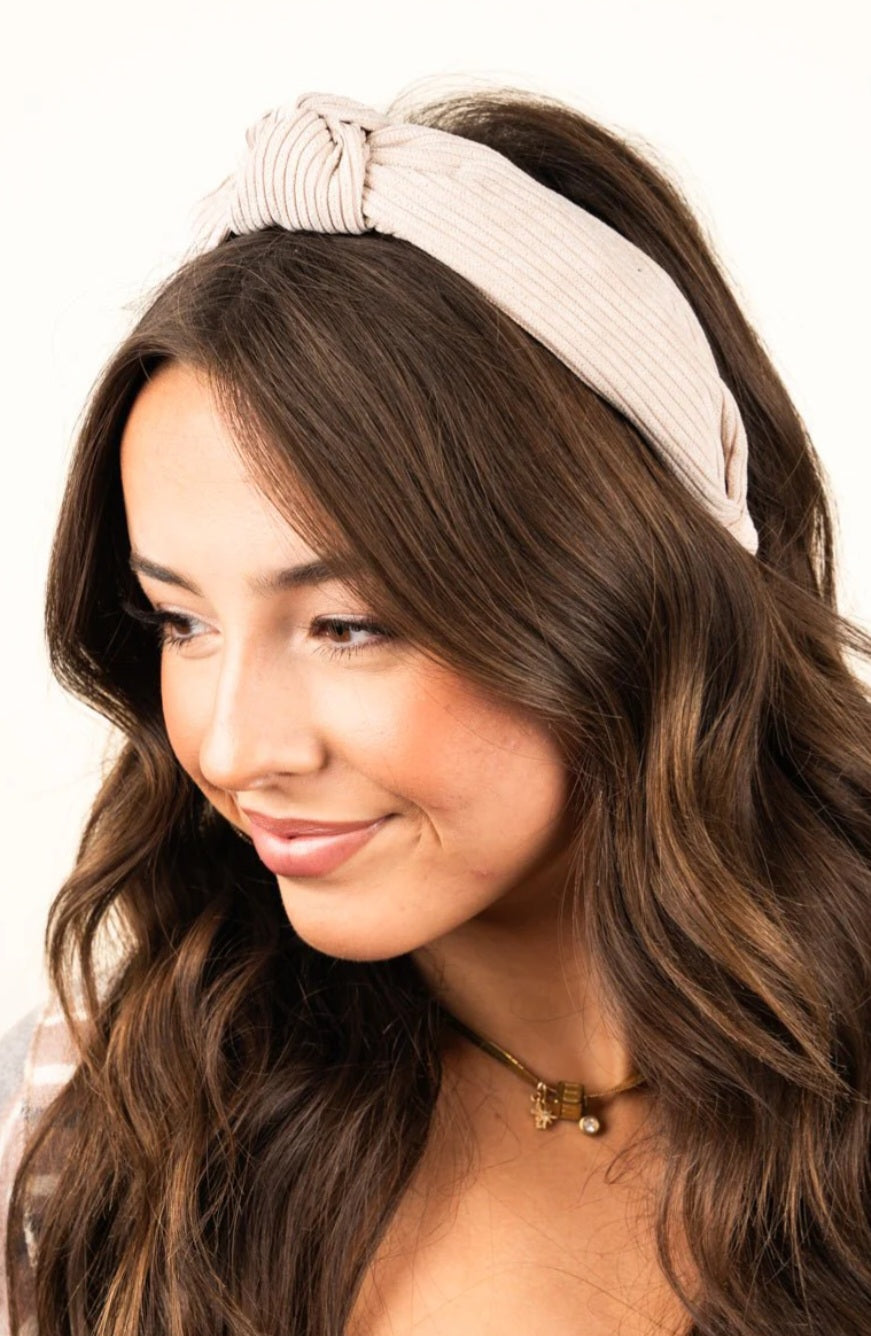 Head Over Heels Knotted Headband Beige