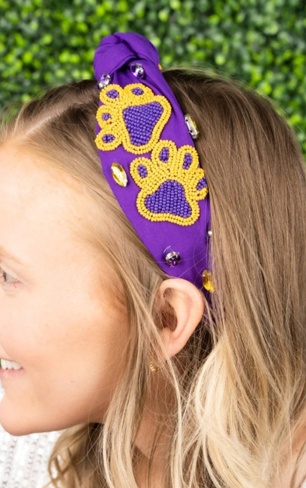 Purple And Gold Paws Knotted  Headband