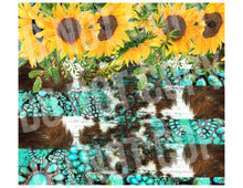 Load image into Gallery viewer, Cowhide teal sunflowers Tumbler
