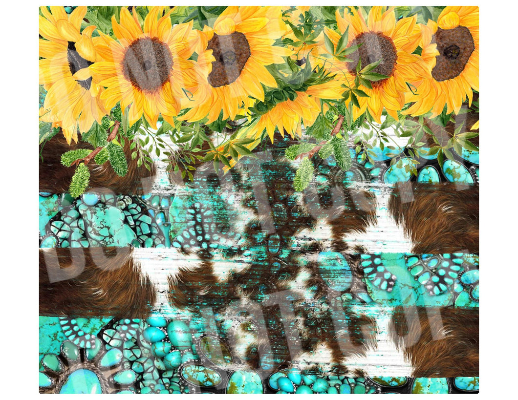 Cowhide teal sunflowers Tumbler