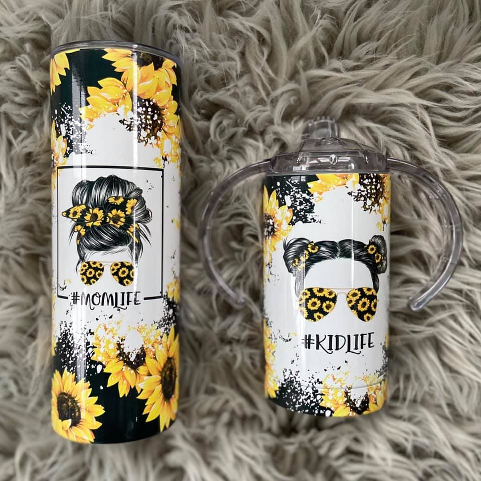 Mommy and me Mom life Kid life sunflower Tumbler Set