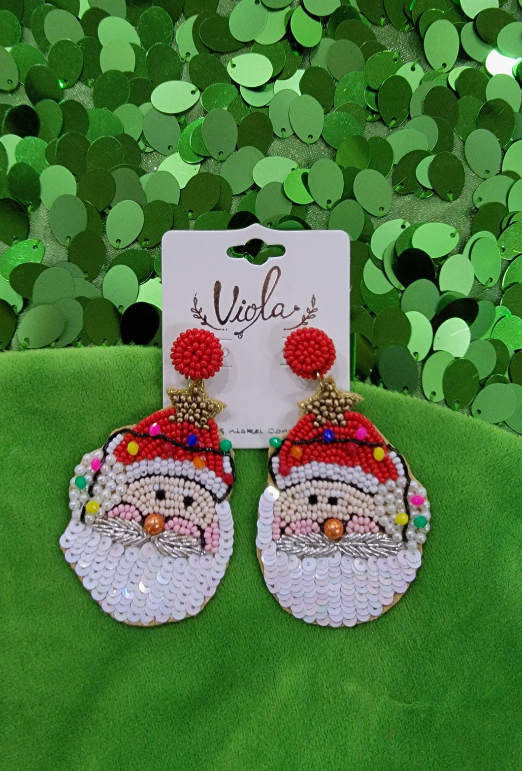 Christmas  Lights Santa Seed Bead  Earrings