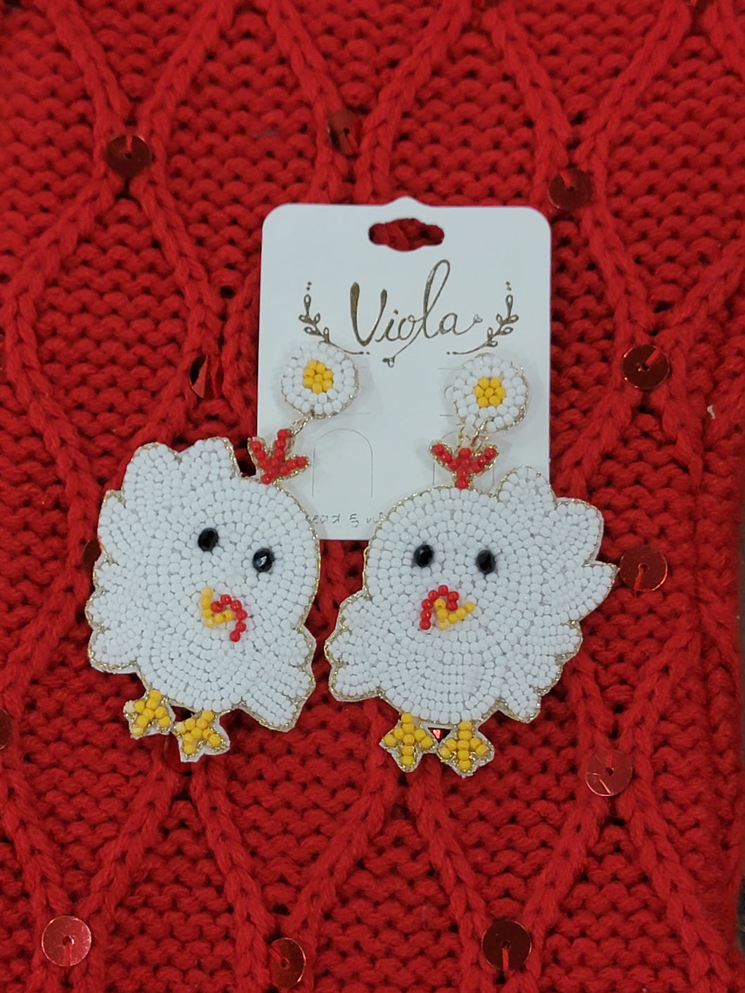 Chicken Seed Bead Earrings