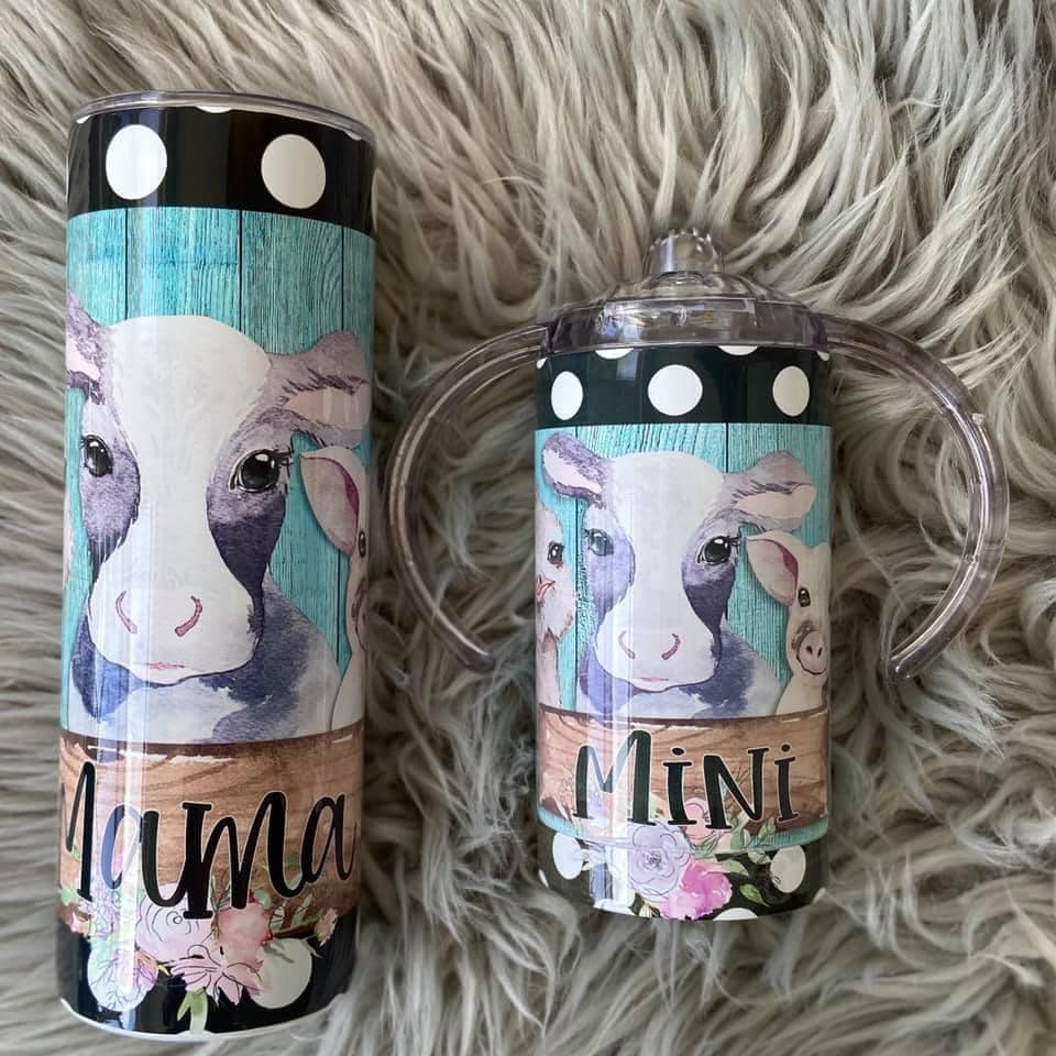 Mommy and me Farm Animals Teal Tumbler Set