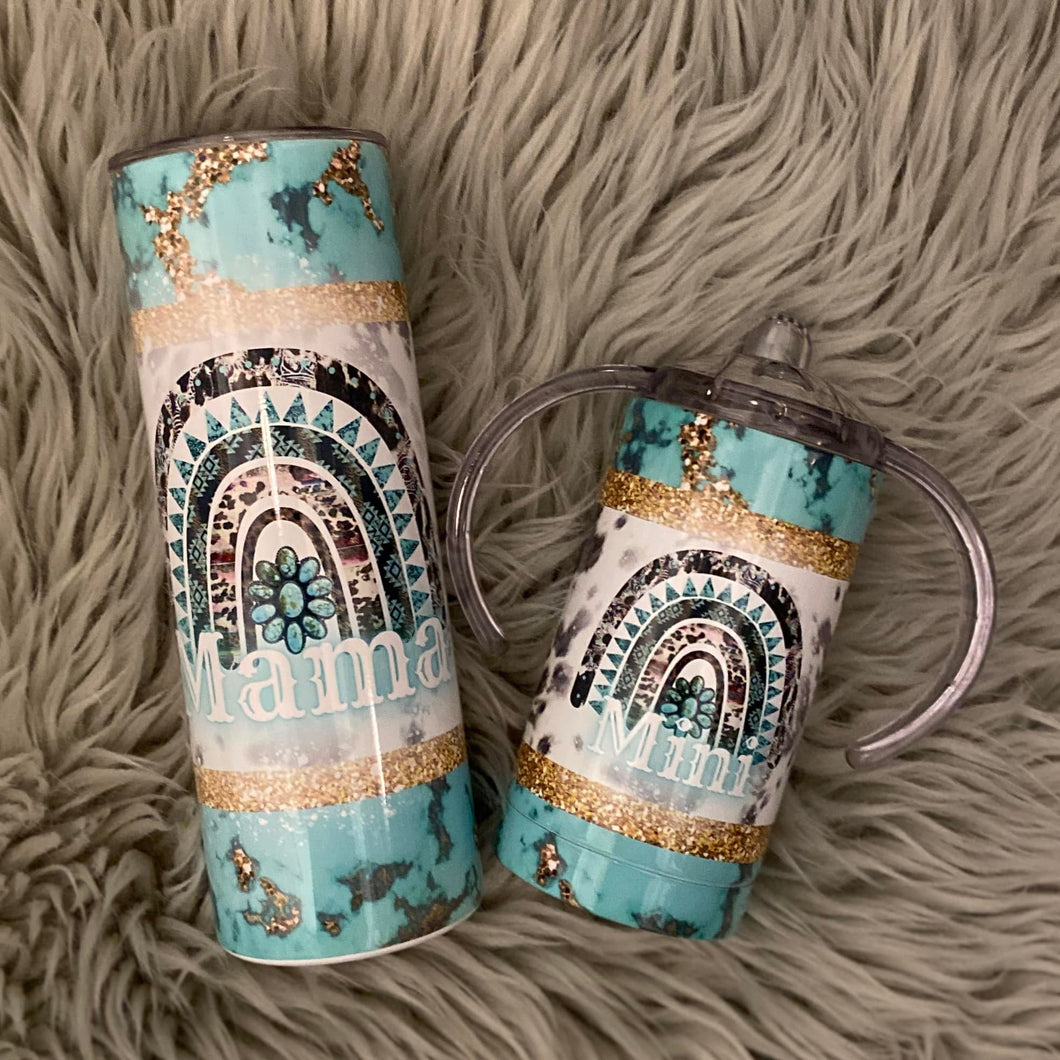 Mommy and me Western rainbow mama mini Tumbler Set