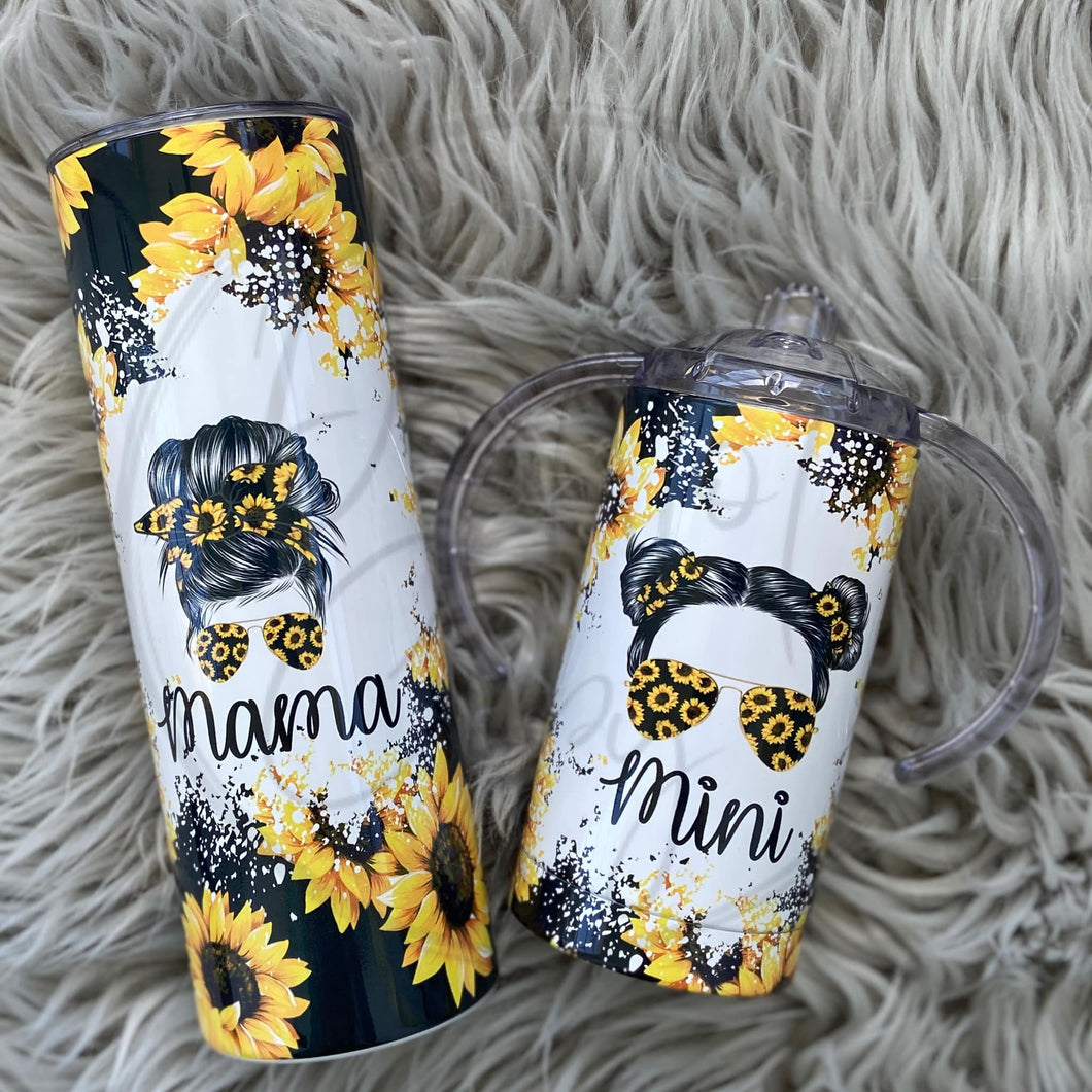 Mommy and me Mama Mini sunflower Tumbler Set