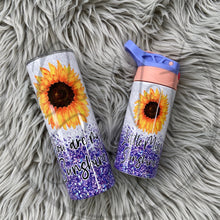 Load image into Gallery viewer, Mommy and me You are my sunshine Purple Glitter Tumbler Set
