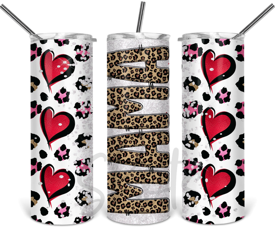 Mama Red Hearts Leopard Tumbler