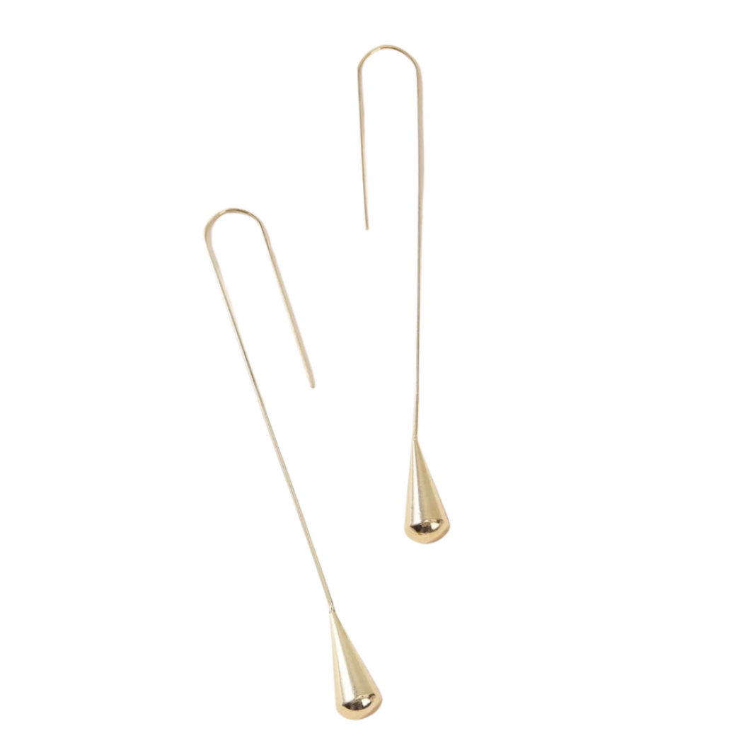 Long Dangle Gold Ball Earring