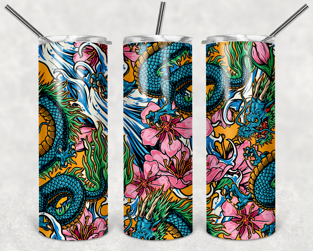 Colorful Dragon Floral Tumbler