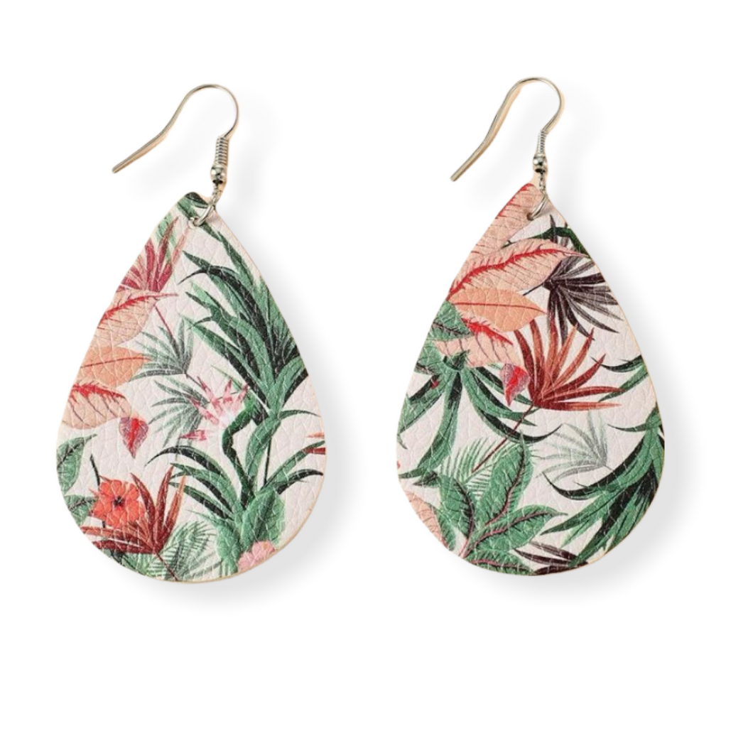 Floral Print Tear Drop Earring