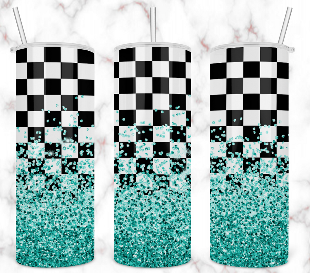 Turquoise Glitter Racing Tumbler