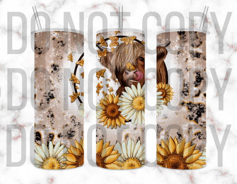 Highland Cow/ Flower Tumbler