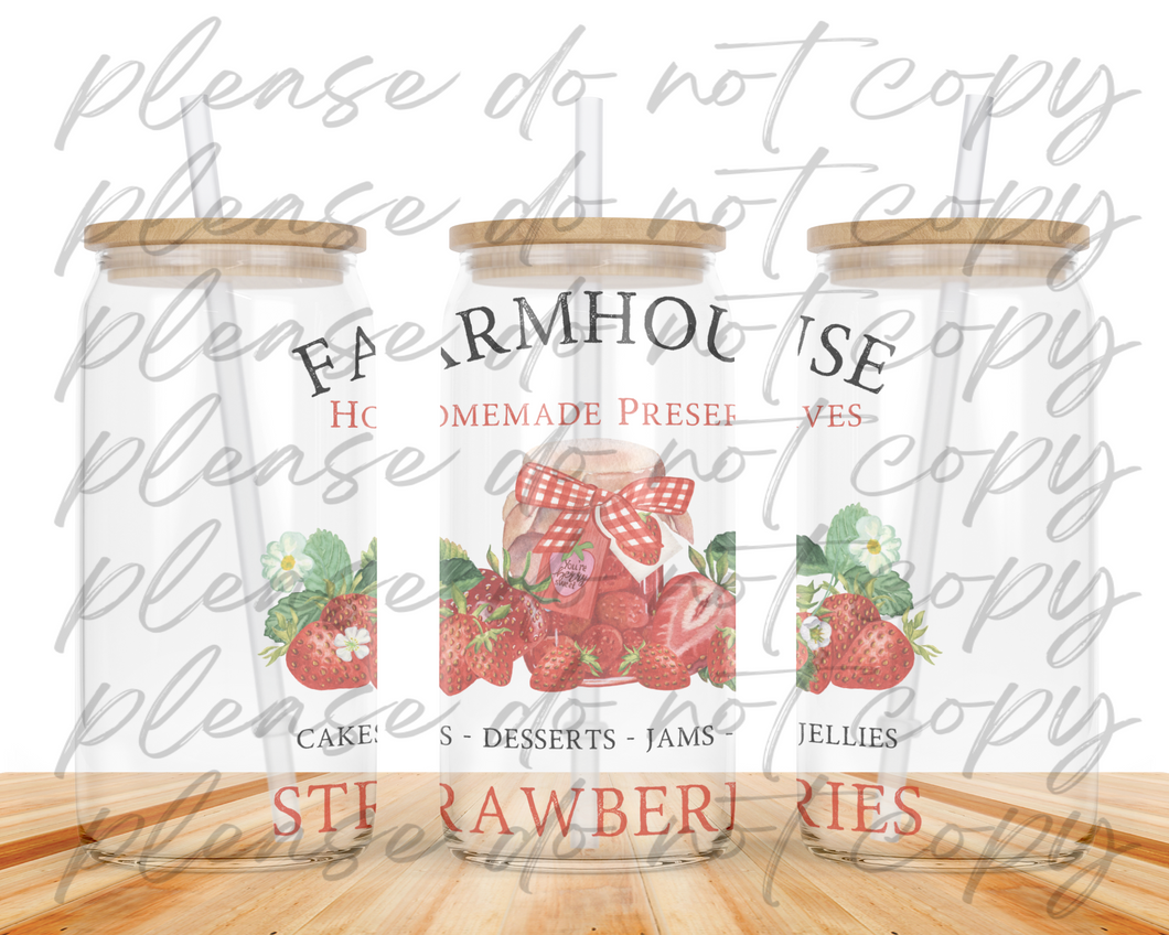 Farmhouse Strawberries Glass Can