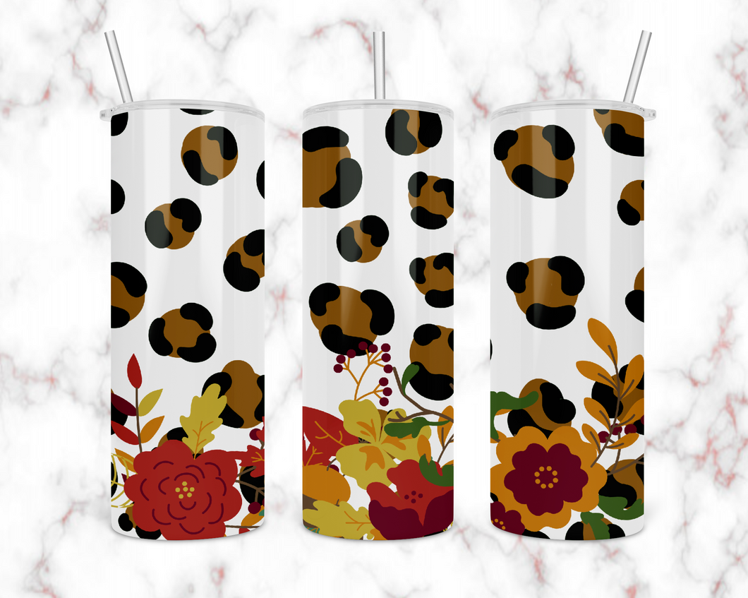 Leopard and Fall Flowers Tumbler