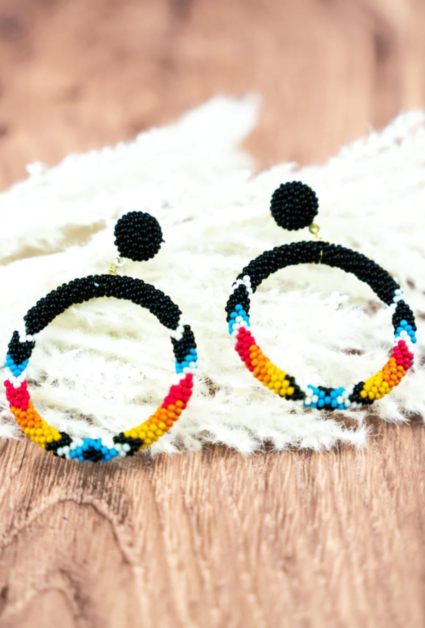 Edgemont Black Multi Seed Bead Hoop Earrings