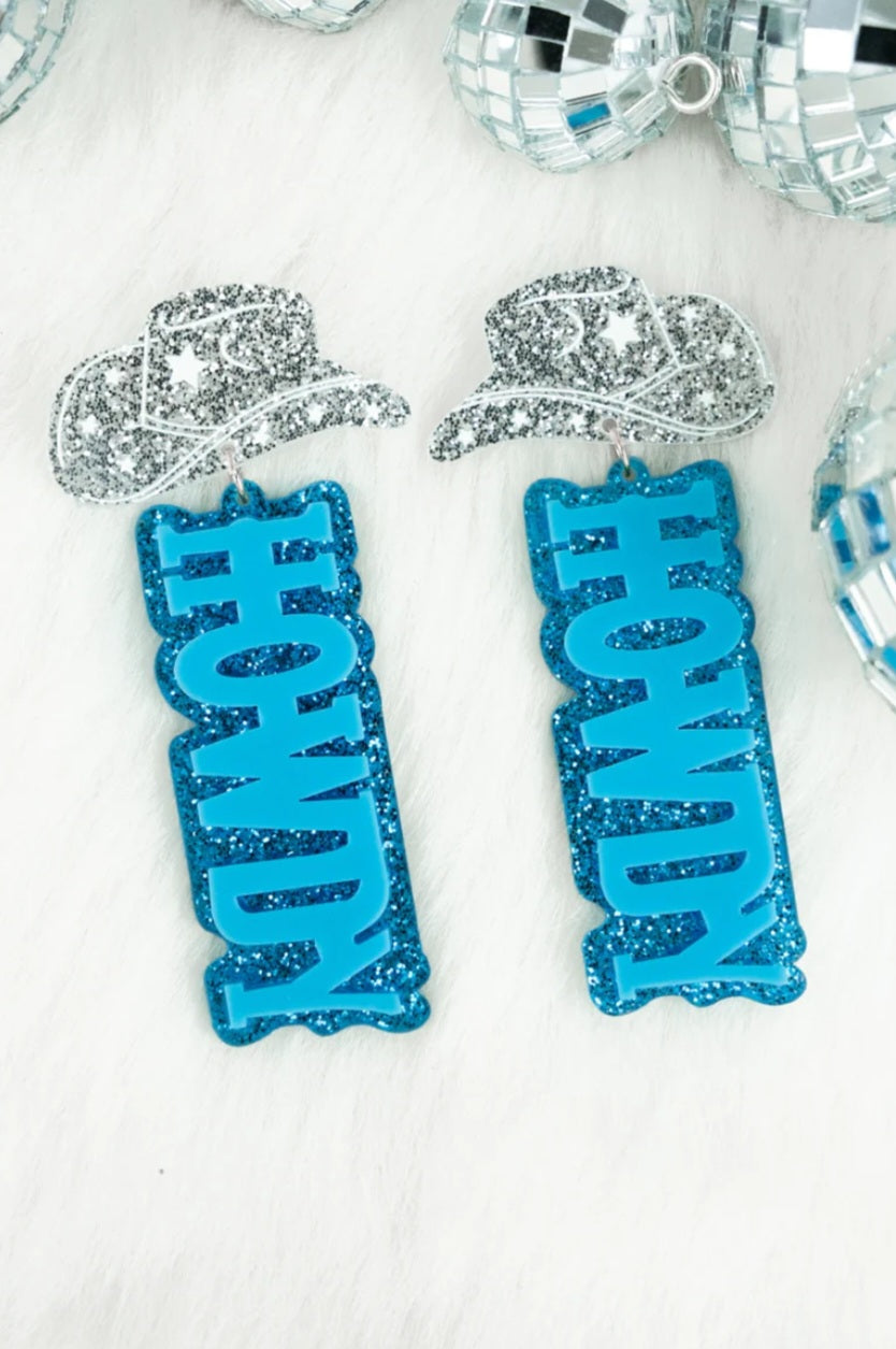 Howdy Turquoise  Glitter Acrylic  Cowgirl  Earrings