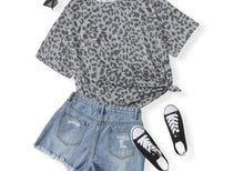 Load image into Gallery viewer, Gray Leopard Short Sleeve Top Plus Size
