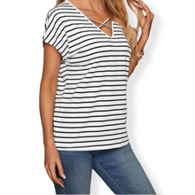 Load image into Gallery viewer, Stripe With Cross Neck Short Sleeve

