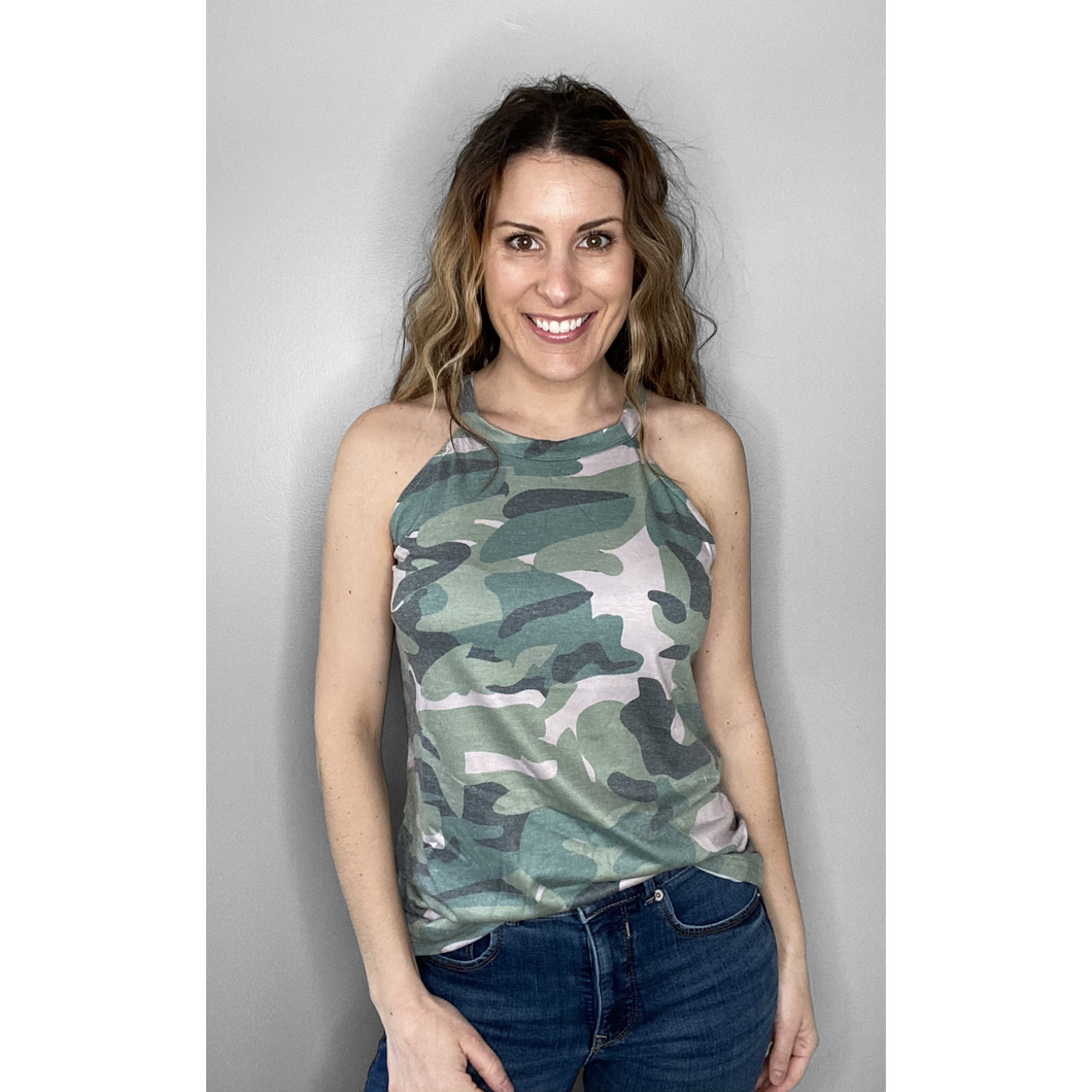 Green Camo Halter Tank Top