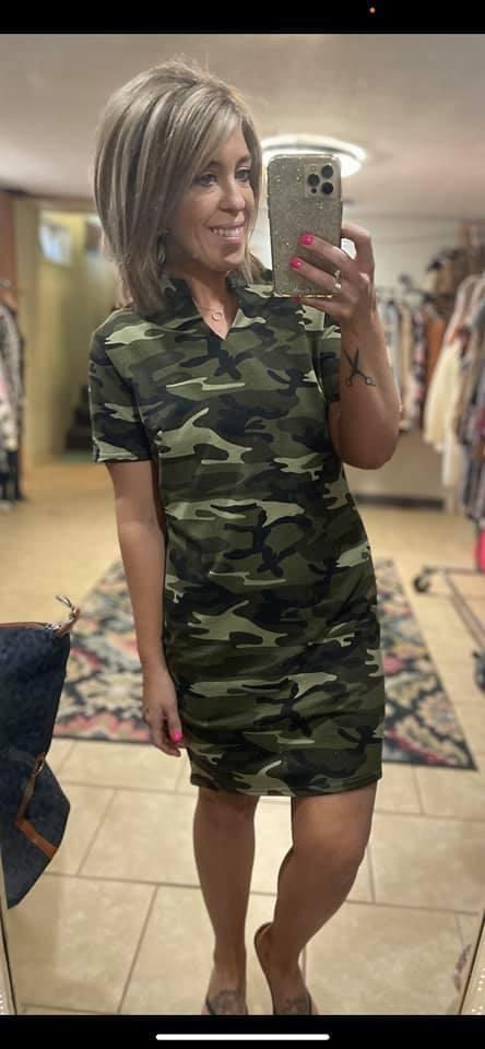 Camo V Neck Dress