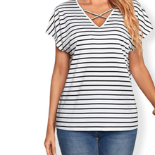 Load image into Gallery viewer, Stripe With Cross Neck Short Sleeve
