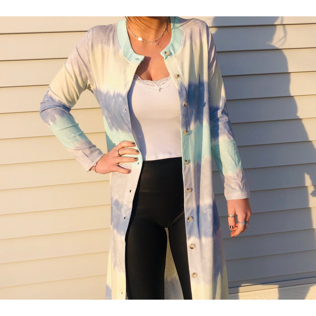 Blue & Green Multi Color Duster/Cardigan