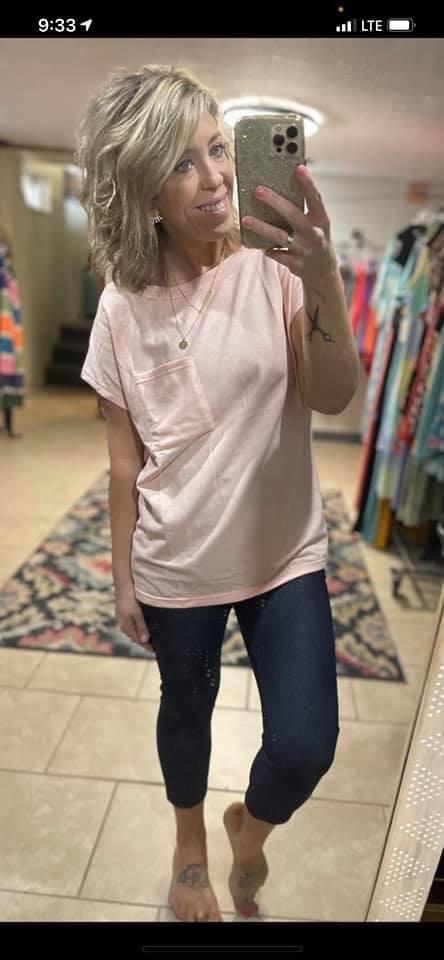 Pink Short Sleeve With Pocket & Side Slits