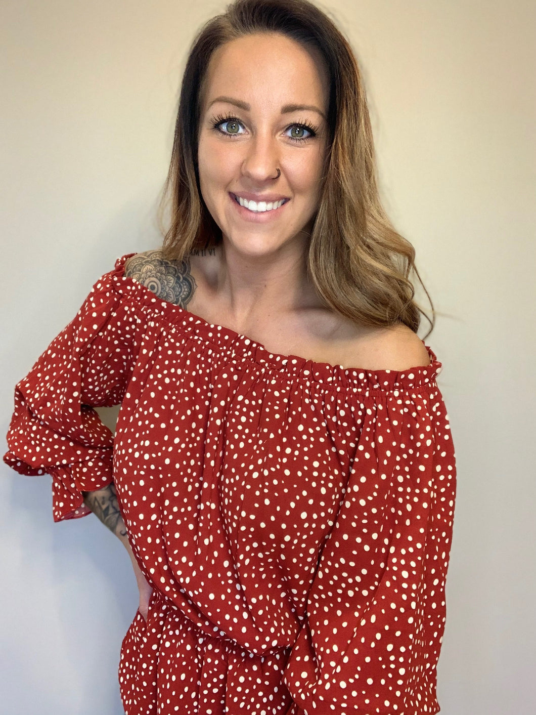 Off The Shoulder Red Polka Dot