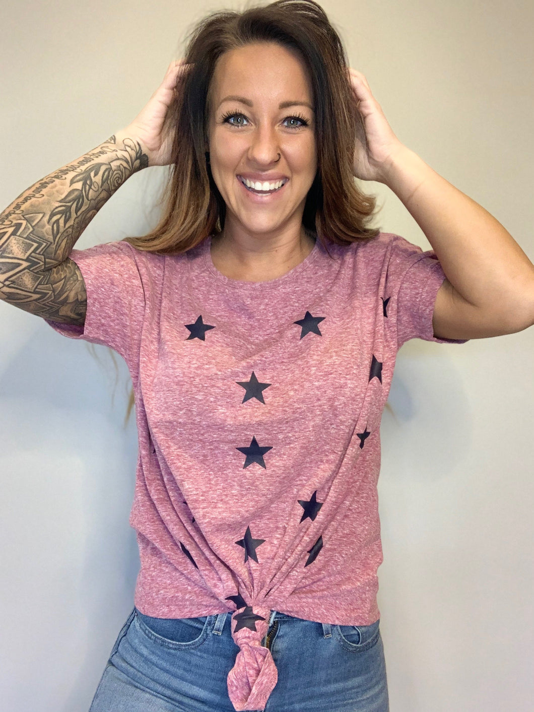 Pink Tee With Stars Short Sleeve