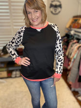 Load image into Gallery viewer, Leopard Sleeve Black Pullover
