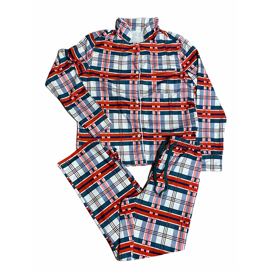 Plaid Button Up Lounge PJ Set