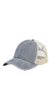 Load image into Gallery viewer, Gray Distressed Polytail Hat
