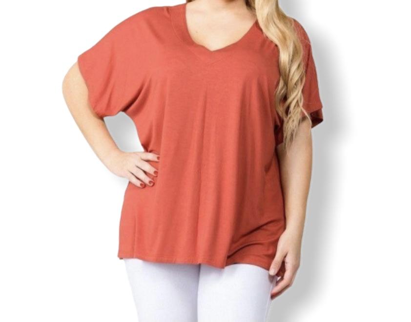 Short Sleeve Top Plus Size - Orange