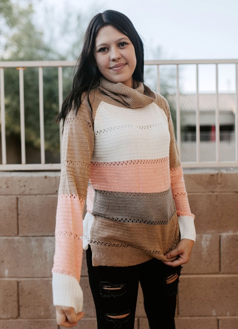 Tan & Pink Stripe Long Sleeve