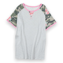 Load image into Gallery viewer, Stripe Floral Camo Short Sleeve Top Plus Size
