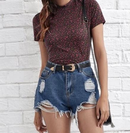 Mock Neck Pink Floral Short Sleeve