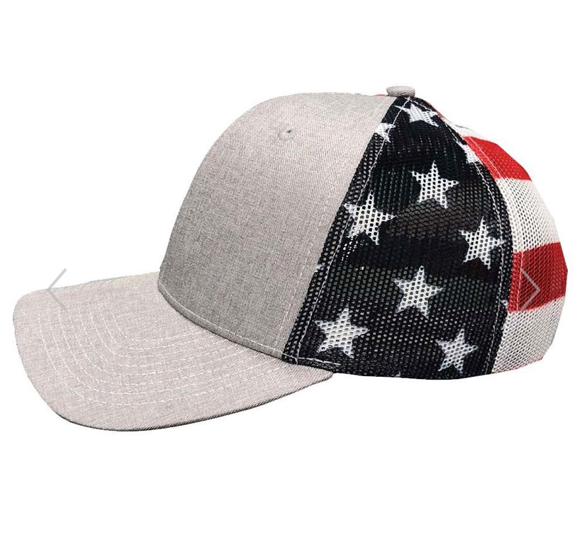 Heather Gray American Flag Snap Adjustment Back Hat