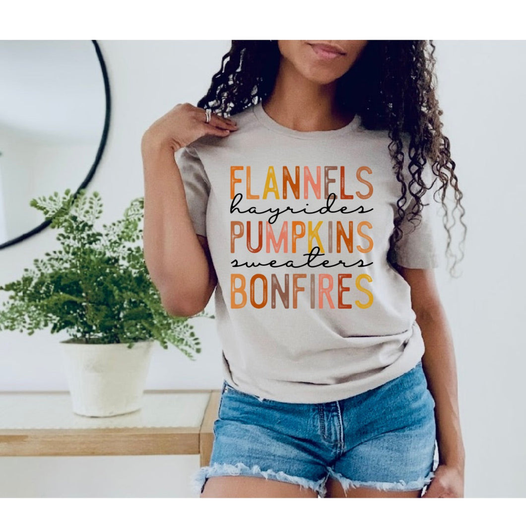 Flannels Pumpkins Bonfires - Direct to Garment (DTG) - Graphic Tee