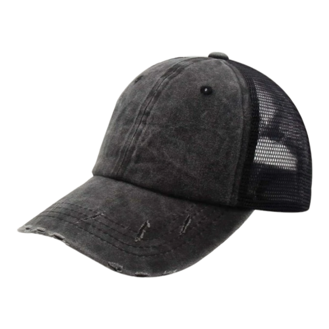 Dark Distressed Ponytail Hat II